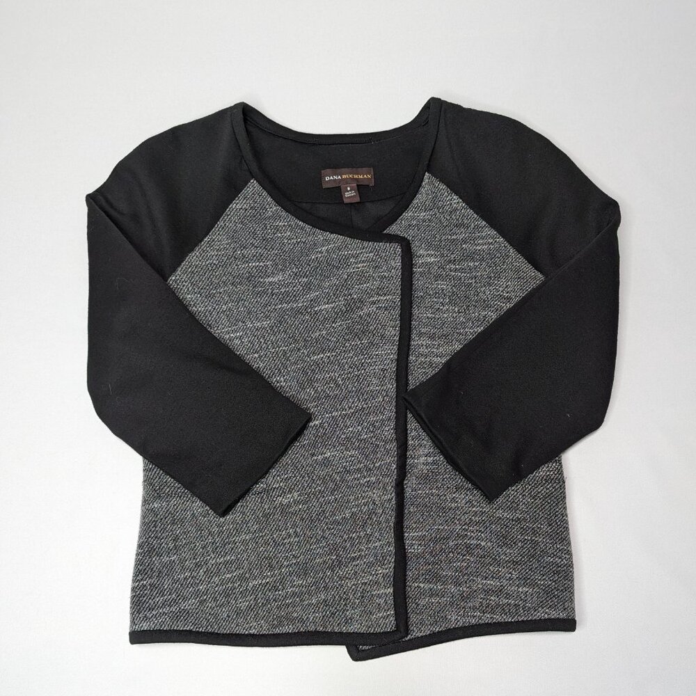 Dana Buchman Gray Black Sleeve Open Front Blazer Light Jacket Women's Size 8